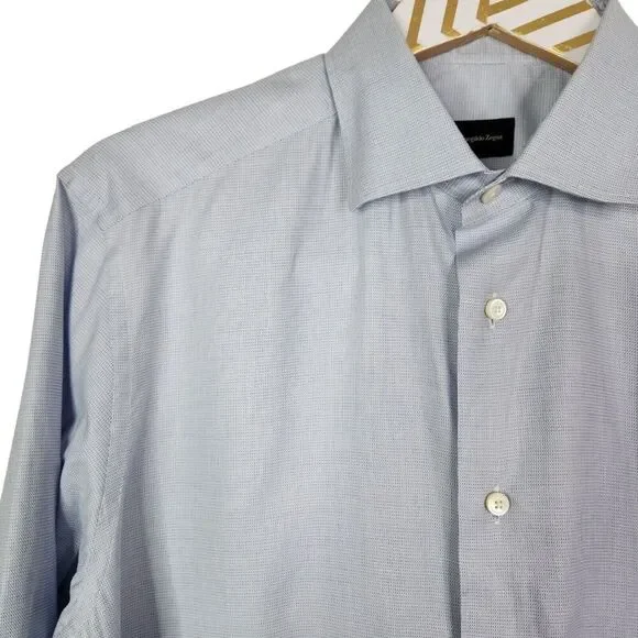 ERMENEGILDO ZEGNA Shirt Mens Medium Blue Button Tailored Fit Dress Shirt - Picture 3 of 9